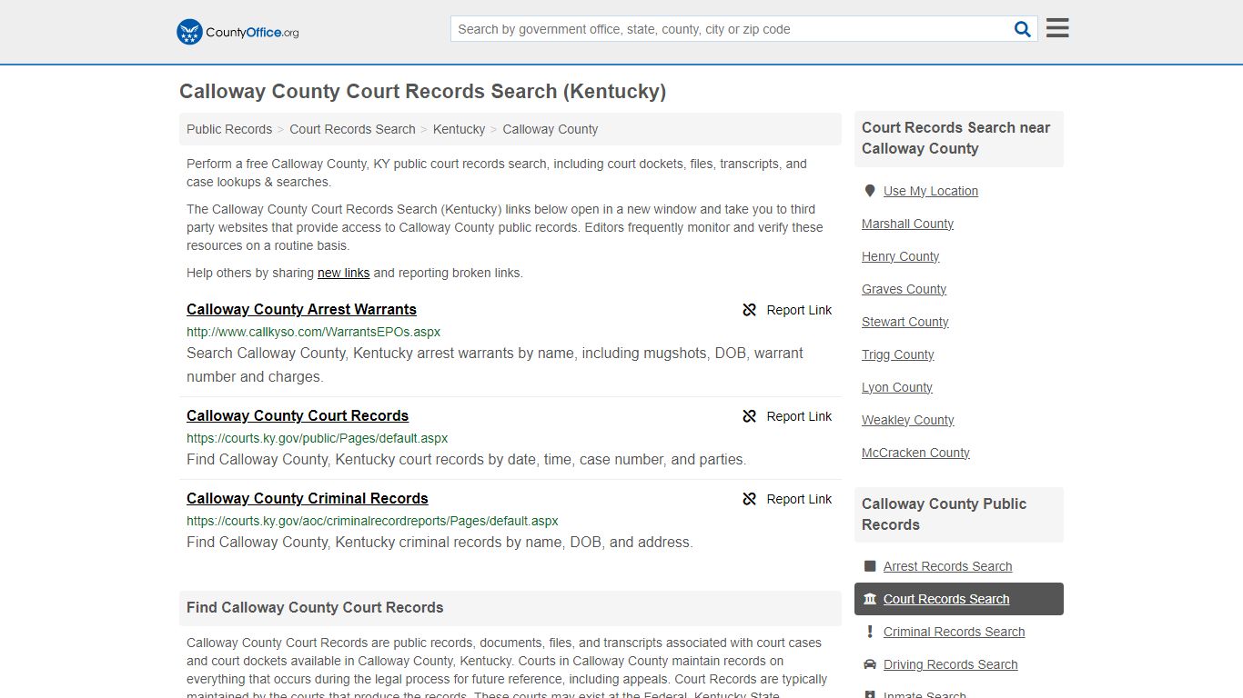 Calloway County Court Records Search (Kentucky) - County Office