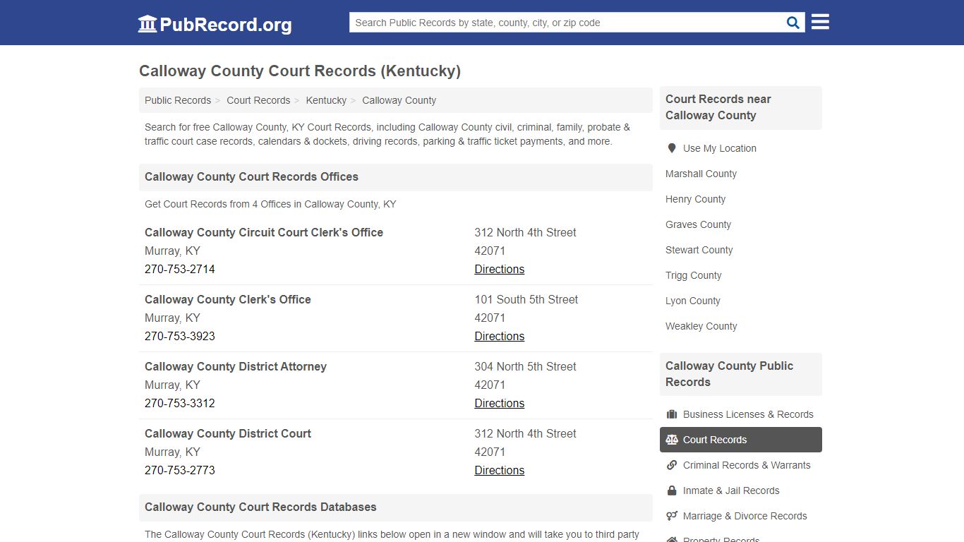 Free Calloway County Court Records (Kentucky Court Records) - PubRecord.org