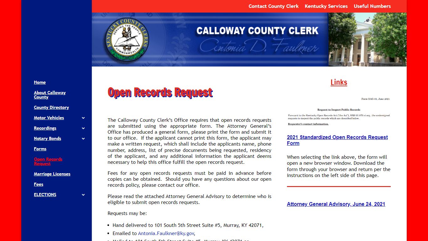 Open Records Request | Calloway County KY Clerk